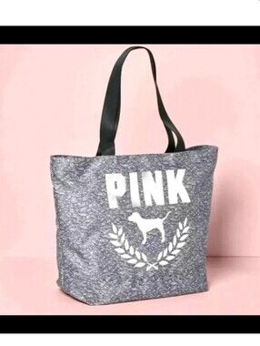Victoria's Secret Pink Bling Foil Dog Logo Tote Weekender Bag Heather Gray NWT